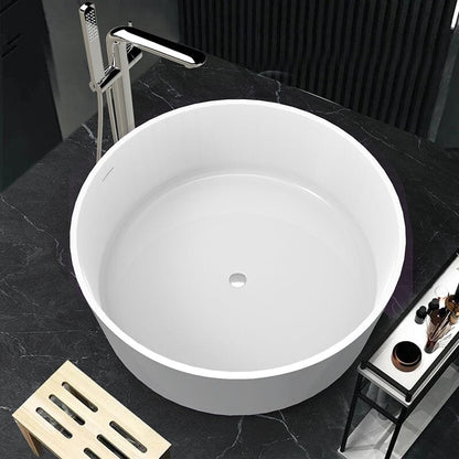 49" Round Freestanding Japanese Soaking Bathtub Solid Surface Stone Resin Tub