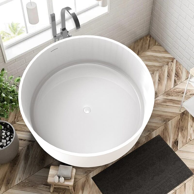 49" Round Freestanding Japanese Soaking Bathtub Solid Surface Stone Resin Tub