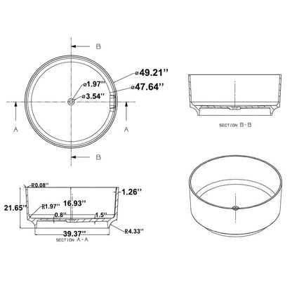 49" Round Freestanding Japanese Soaking Bathtub Solid Surface Stone Resin Tub