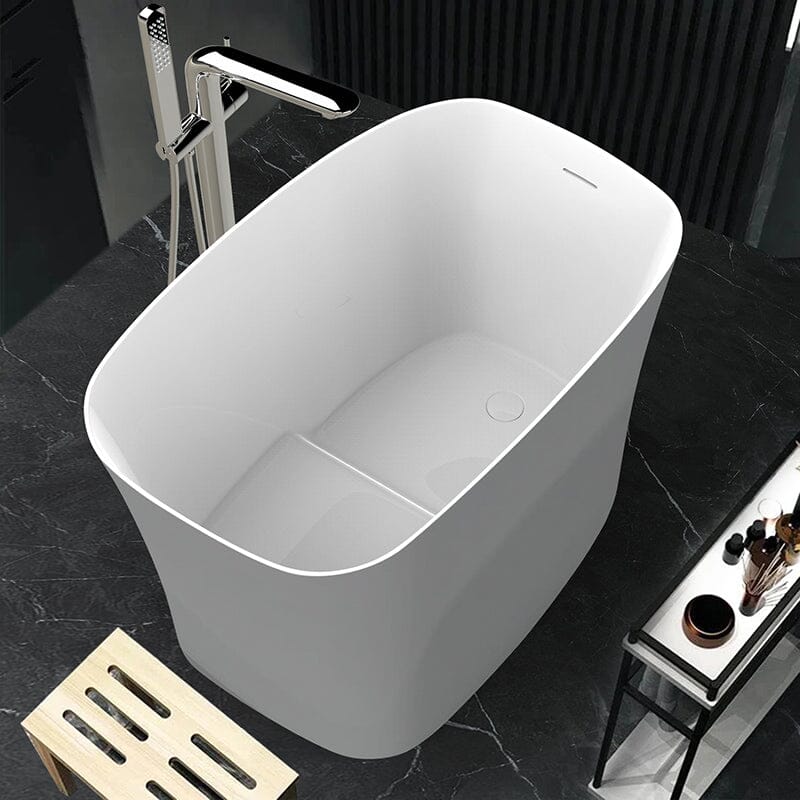 51" Single Slipper Freestanding Japanese Soaking Bathtub Solid Surface Stone Resin Tub with Built-in Seat