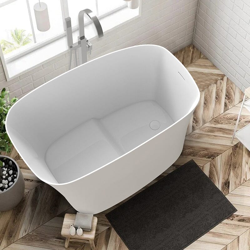 51" Single Slipper Freestanding Japanese Soaking Bathtub Solid Surface Stone Resin Tub with Built-in Seat