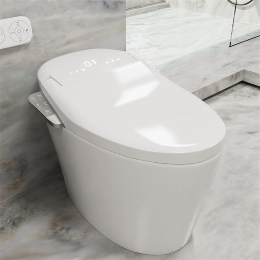 Smart Bidet Toilet with Remote Control, One Piece Tankless, Heated Seat, Elderly Mode and Child Mode