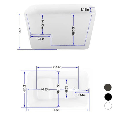 47'' Acrylic Freestanding Japanese Soaking Bathtub with Built-in Seat Glossy White