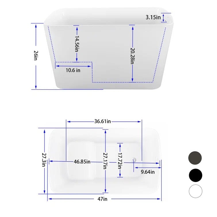 47'' Acrylic Rectangle Freestanding Built-in Seat Japanese Soaking Bathtub