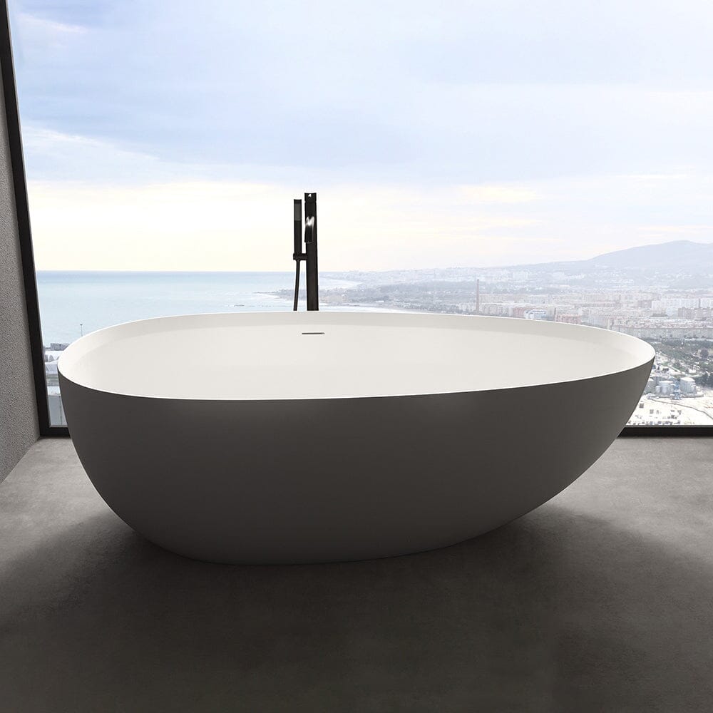 71'' Solid Surface Stone Resin Oval-shaped Freestanding Soaking Bathtub with Overflow