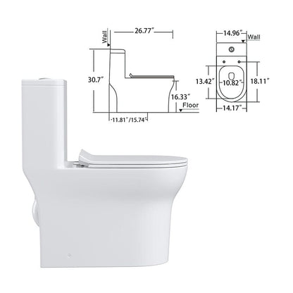 Dual Flush Elongated One Piece Toilet with Soft Close Seat Cover High-Efficiency Flush