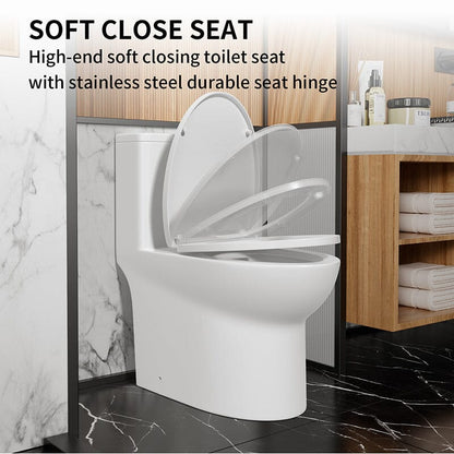 Modern Bathroom One-Piece Floor Mount Toilet 1.1/1.6 GPF Dual Flush High-Efficiency Flush