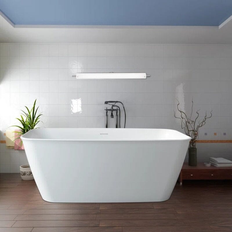 59'' Acrylic Flatbottom Tub Rectangular Center Drain Freestanding Soaking Bathtub