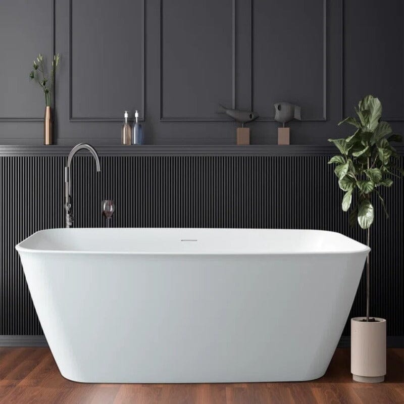 59'' Acrylic Flatbottom Tub Rectangular Center Drain Freestanding Soaking Bathtub