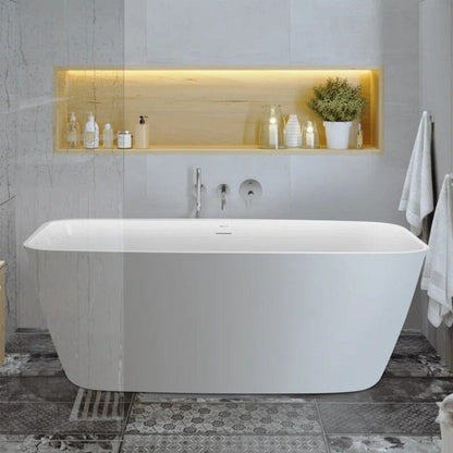 59'' Acrylic Flatbottom Tub Rectangular Center Drain Freestanding Soaking Bathtub