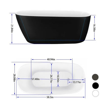 59'' Acrylic Single Slipper Freestanding Flatbottom Bathtub Soaking Spa Tub