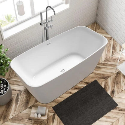 59'' Acrylic Flatbottom Tub Rectangular Center Drain Freestanding Soaking Bathtub