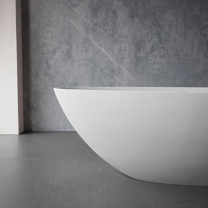 59'' Solid Surface Stone Resin Oval-shaped Matte White Freestanding Soaking Bathtub with Overflow