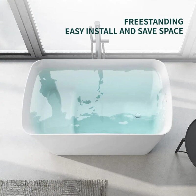 47'' Acrylic Freestanding Japanese Soaking Bathtub with Built-in Seat Glossy White