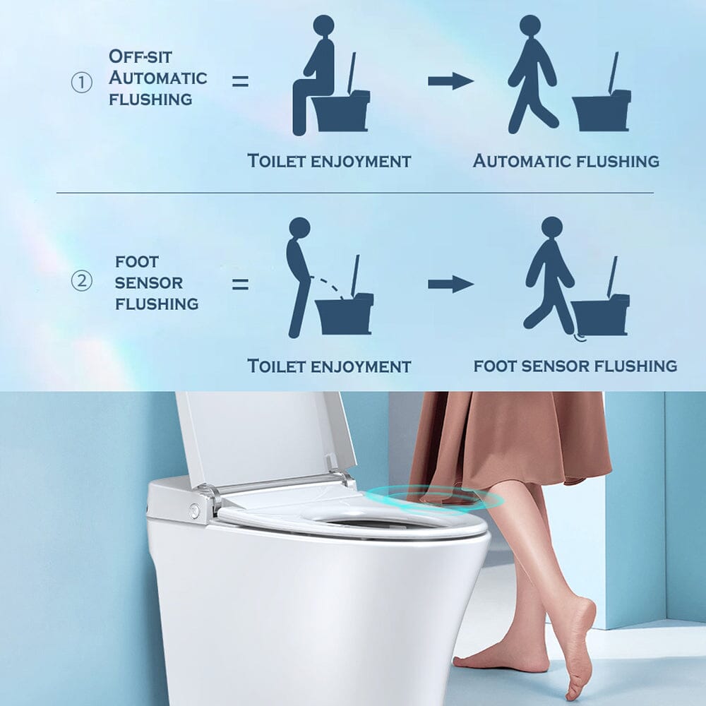 Modern Smart Bidet Toilet with LED Light, Heated Seat, Automatic Flush Tankless